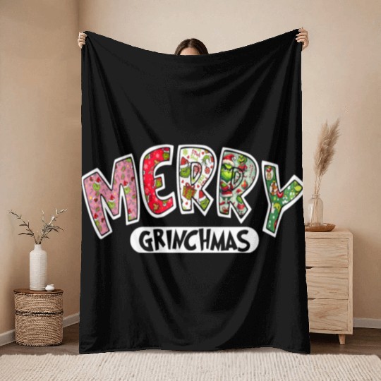 Merry Grin Happy Christmas Throw Blankets