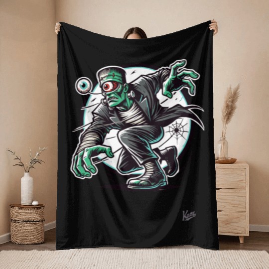 The Green One-Eyed Cyclops Monster Throw Blankets