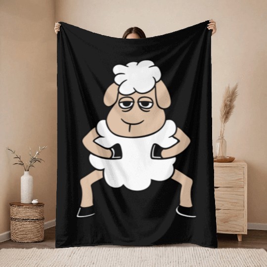 Sheep Tired Bored Look Standing Cute Cool Cartoon Throw Blankets