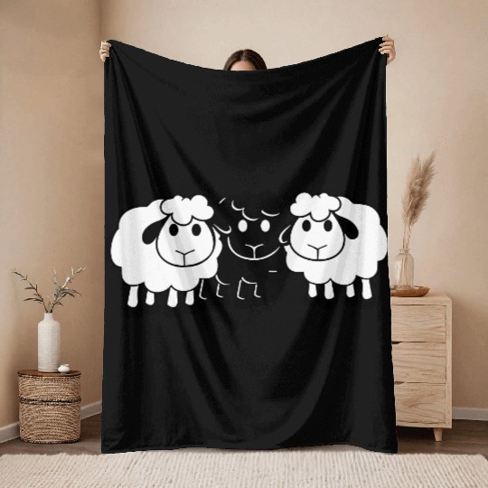 Black Sheep 3 Small Friends Team Crew Sheep Cute Throw Blankets
