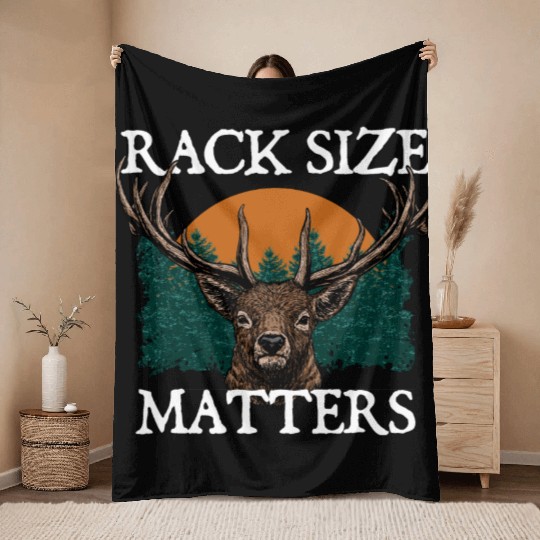 Rack Size Matters Deer Hunting Elk Hunter Memes Throw Blankets