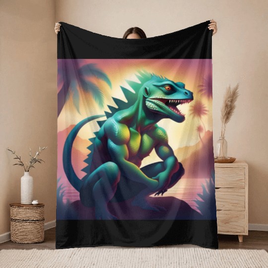 Mutant Lizard Man Throw Blankets