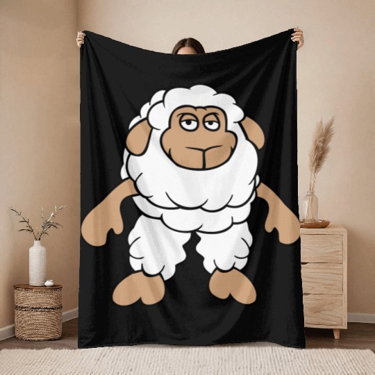 Sheep Standing Cool Bored Tired Cartoon Comic Cute Throw Blankets