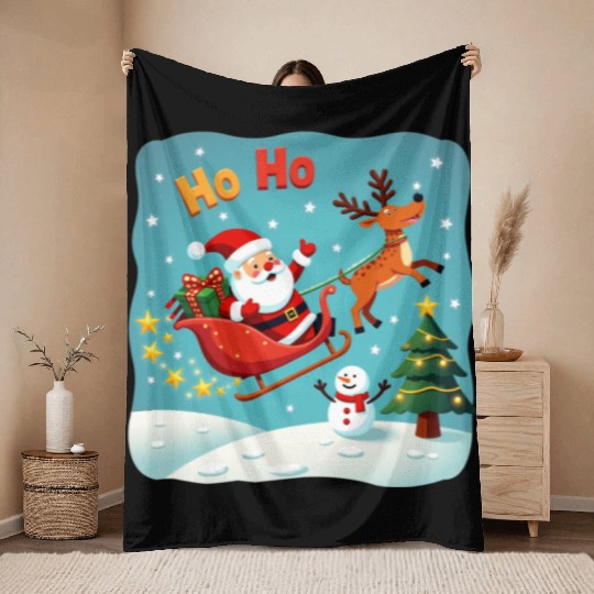 Santa Clause waving " HO-HO" Throw Blankets