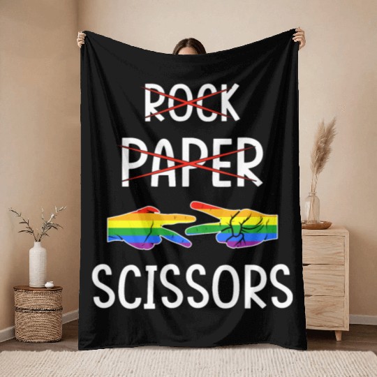 LGBTQ Lesbian Rock Paper Scissors Throw Blankets