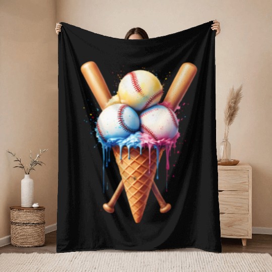 Baseball Ice Cream Throw Blankets