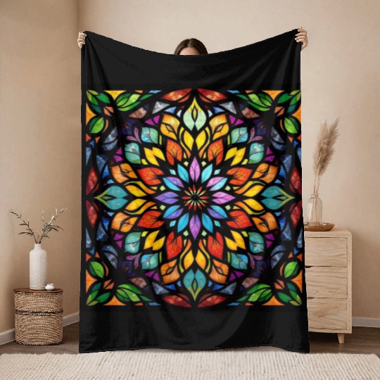 Stained glass window Throw Blankets
