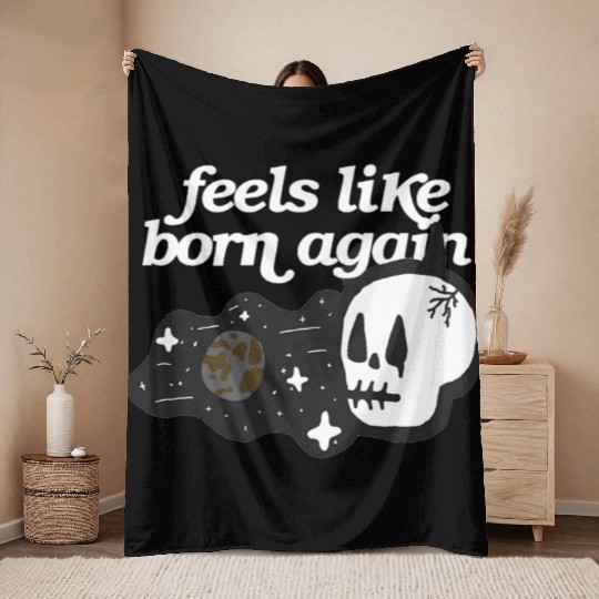 Feels Like Born Again - Cosmic Skull Graphic Sweat Throw Blankets