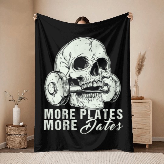 Motivational Gym Skull Throw Blankets