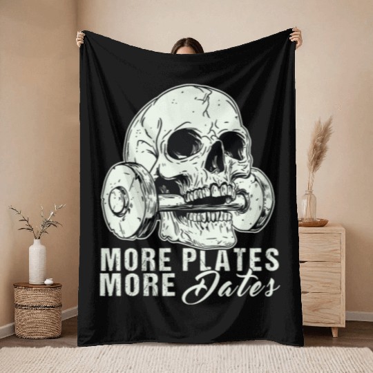 Motivational Gym Skull Throw Blankets