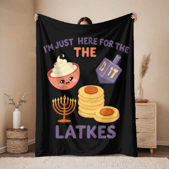 I'm Just Here for the Latkes Fun Hanukkah Vibes Throw Blankets