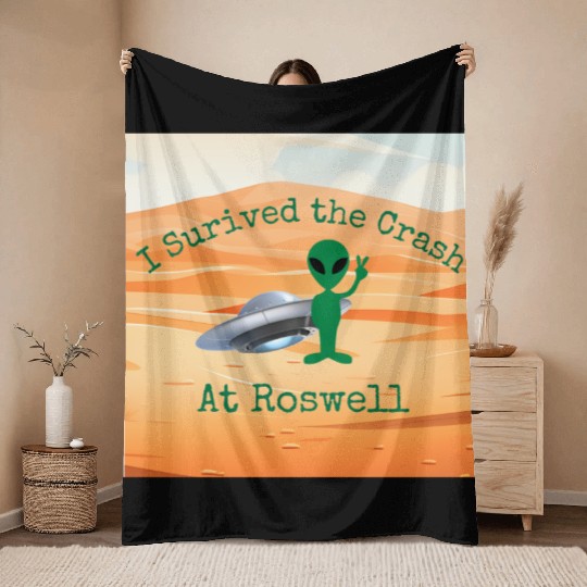 I Survived the Crash at Roswell in Desert Throw Blankets