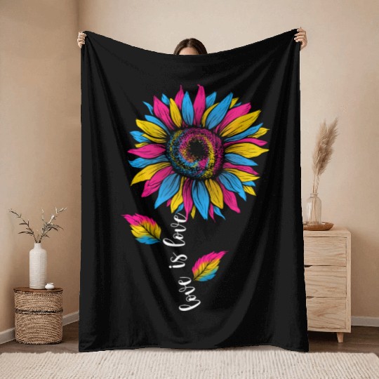 Rainbow Sunflower Love Is Love LGBT Pride Throw Blankets