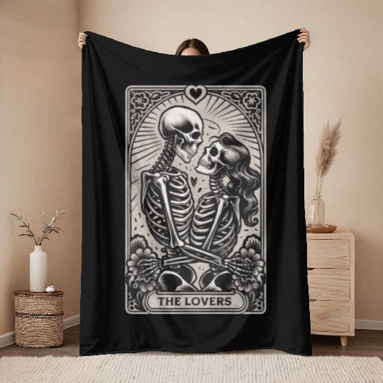 Vintage Gothic Skeleton Couple Tarot Card Throw Blankets