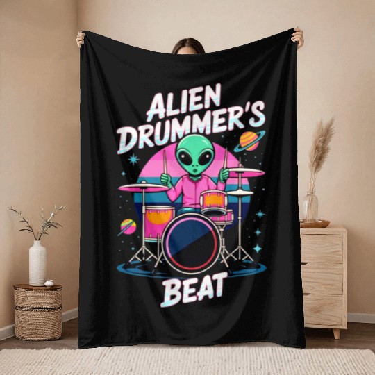 Alien Drummer's Beat Throw Blankets - Funky Alien Graphic
