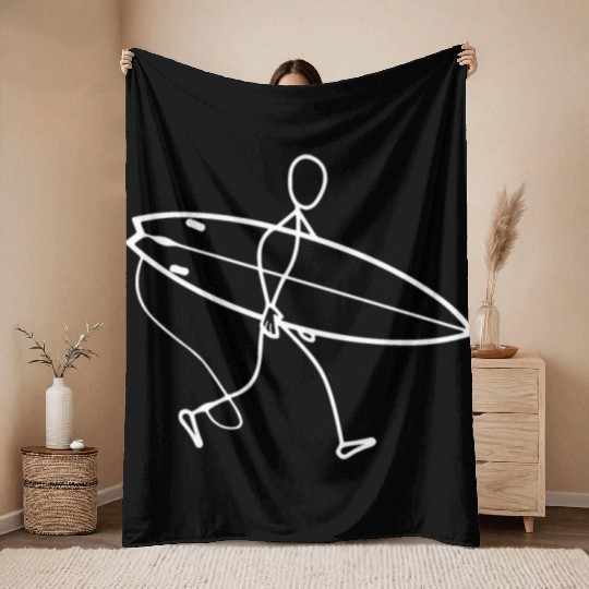 Surfer walking with surfboard Throw Blankets