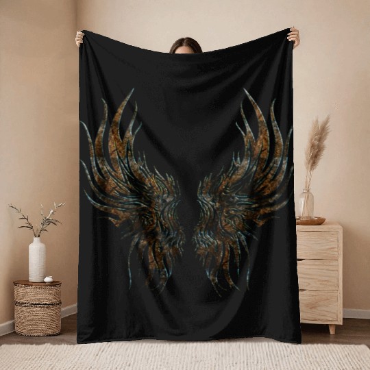 Wings Dragon Anime Drakhuvud Mytiska reptil magi Throw Blankets