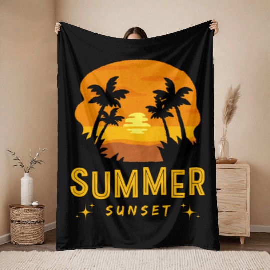 Golden Horizons: Summer Sunset Design Throw Blankets