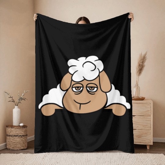 Sheep Tired Bored Behind Fence Wall Sign Looking Throw Blankets