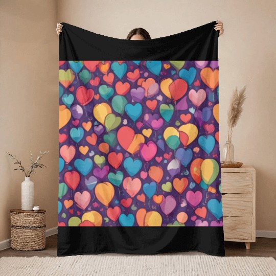 Hearts and balloon design in multiple colors Throw Blankets