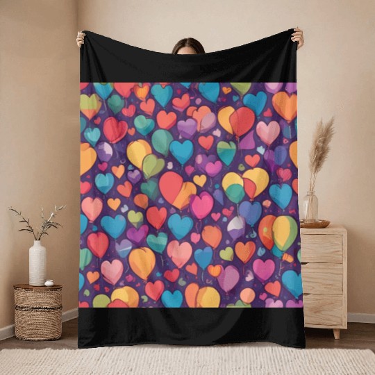 Hearts and balloon design in multiple colors Throw Blankets