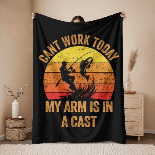Retro Can't Work Today My Arm Is In A Cast Fisher Throw Blankets