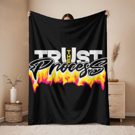 Trust the process typography design Throw Blankets