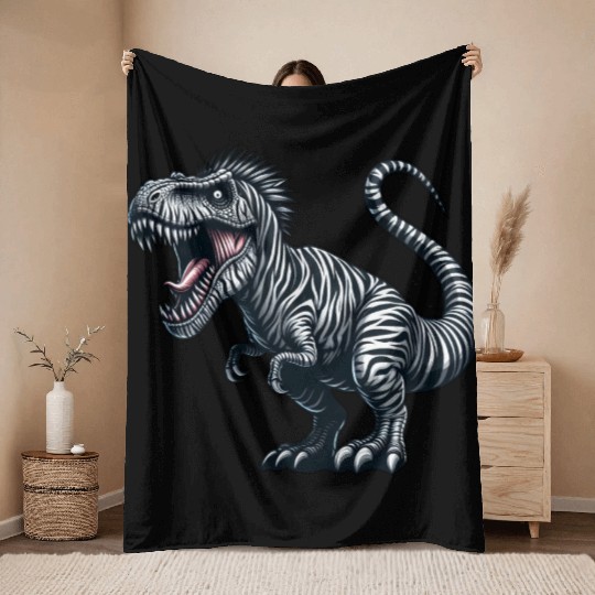 Dino Zebra Fusion Fantasy Creature Quirky Throw Blankets