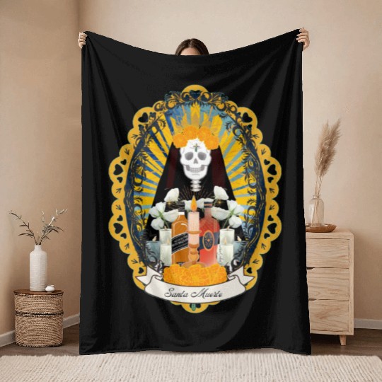 Regal Santa Muerte Throw Blankets