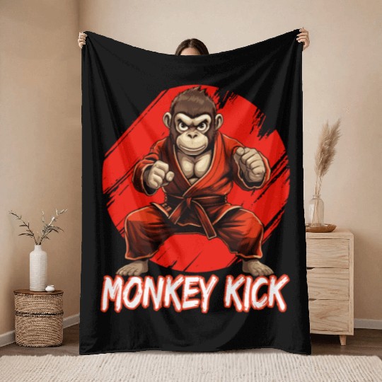 Karate Judo Monkey Chimpanzee Martial arts Throw Blankets