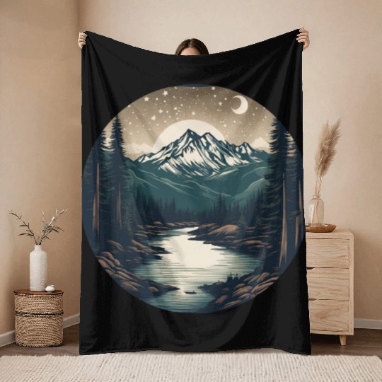 Nighttime Serenity: Mountains and River Under the Throw Blankets