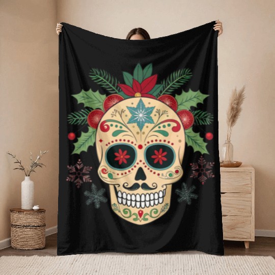 Holiday Sugar Skull Throw Blankets