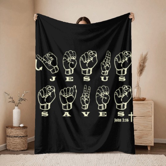 ASL Sign Language, Jesus Saves, John 3:16 Throw Blankets