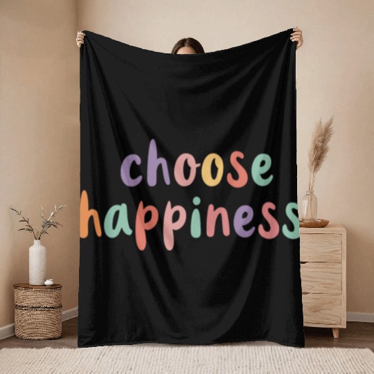 Choose Happiness Retro Colorful Pastel Kids Throw Blankets