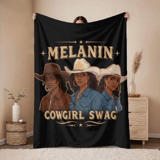 African American Melanin Cowgirl Swag Rodeo Throw Blankets
