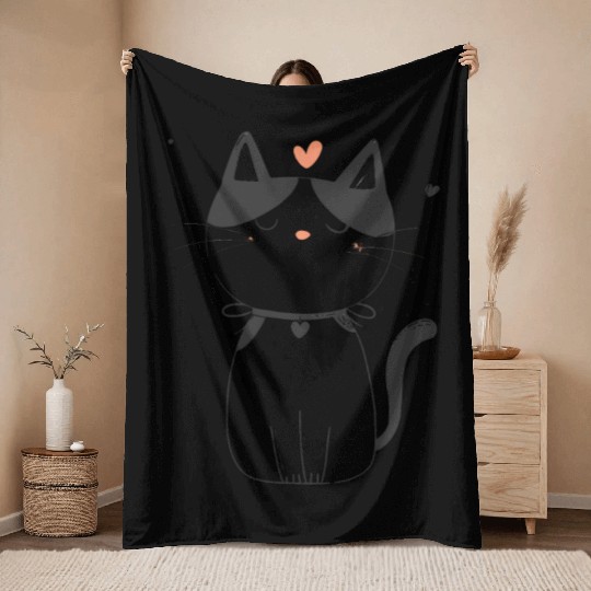 Cute Cat Happy Cat with Heart Throw Blankets