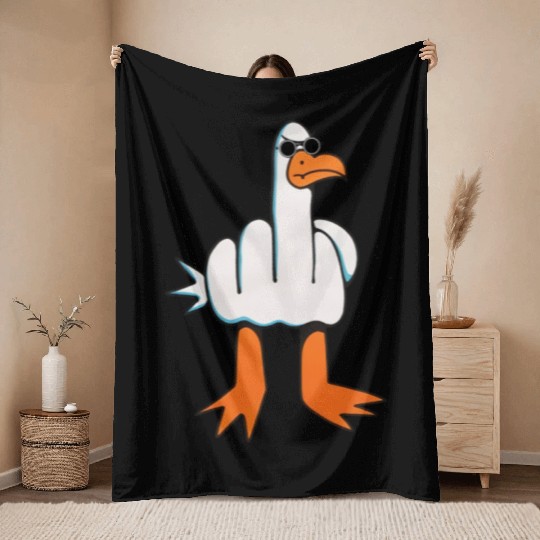 Rude Seagull Design Unis Funny Rude Seagulls Gift Throw Blankets