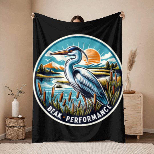 Great Blue Heron Beak Performance Retro Throw Blankets