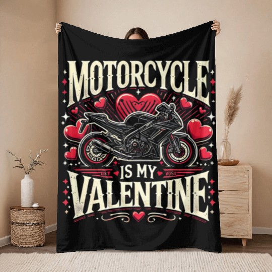 Motorcycle is my valentine Throw Blankets