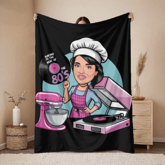Baking to the Beat of the 80s Retro Music Baker Throw Blankets