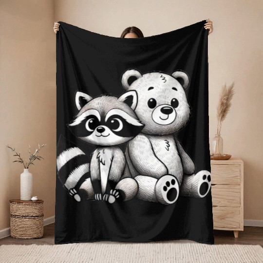 Raccoon & Bear Friendship - Snuggly Companions Throw Blankets