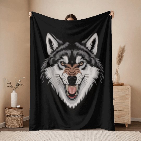 Angry wolf Throw Blankets