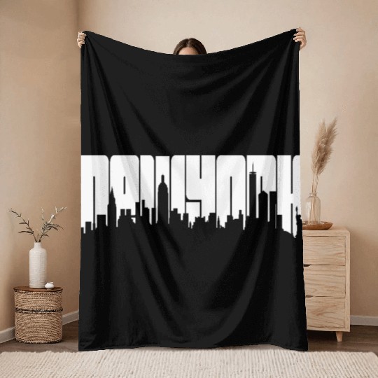 New York Skyline Typography Throw Blankets