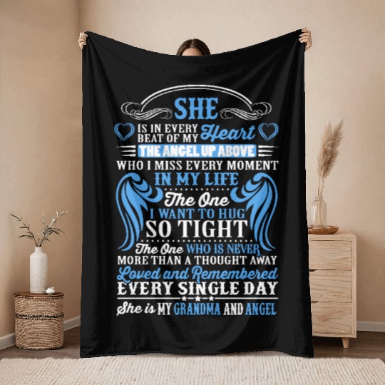 She is in every beat of my heart grandma and angel Throw Blankets