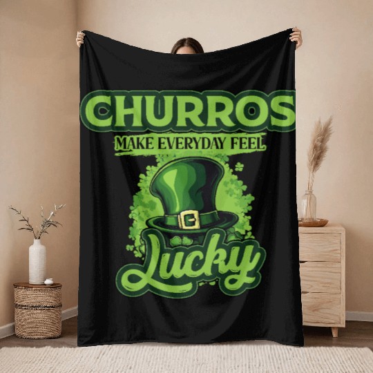 Churros Make Everyday Feel Lucky St Patricks Day Throw Blankets