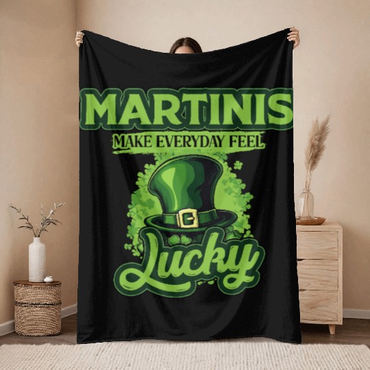 Martinis Make Everyday Feel Lucky St Patricks Day Throw Blankets
