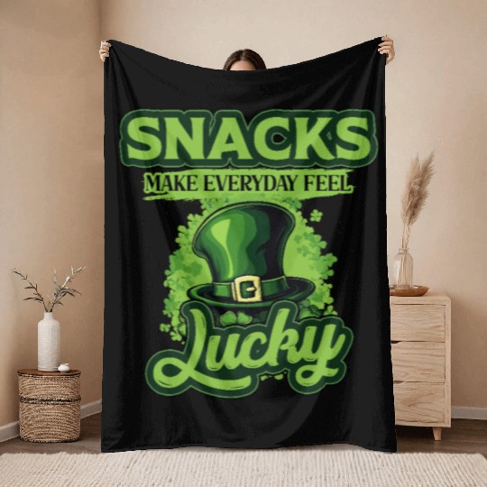 Snacks Make Everyday Feel Lucky St Patricks Day Throw Blankets