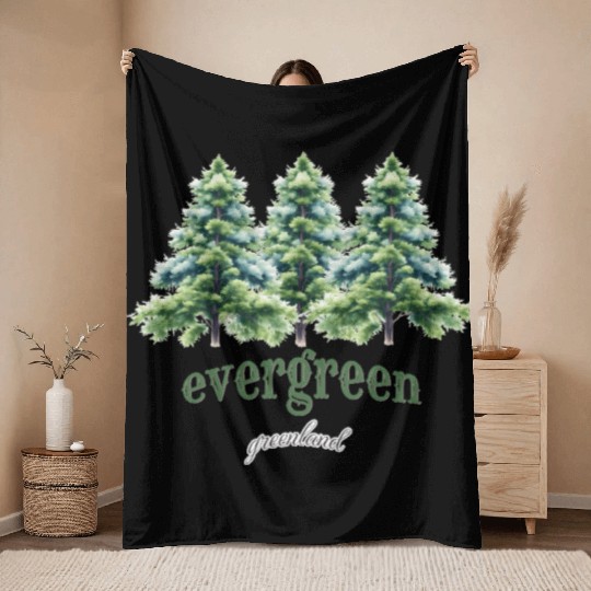 evergreen the green tree : green world Throw Blankets