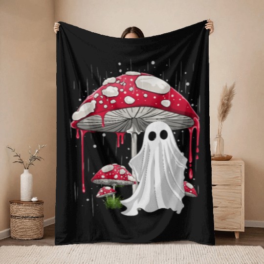 Cottagecore Halloween Ghost Mushroom Spooky Throw Blankets