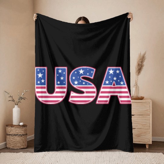USA Patriotic National American Flag Women Men 4th Throw Blankets